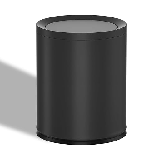 2.6 Gallon/10L Modern Metal Bathroom Trash Can with Lid,Light Luxury,Elegant Waste Basket,Black Garbage Can,for Bathroom,Bedroom,Living Room, Kitchen,Office,Bank (10L-Black)