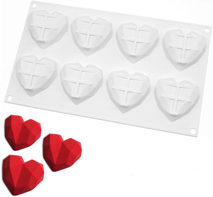 8 Grids Silicone Chocolate Mold Food Grade Diamond Love Heart Shape Cake Baking Mould Non-stick Candle Molds Fondant candy mold (Lover Heart E_11.84 X6.92 X0.88 inch)