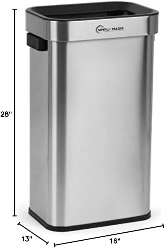 Simpli-Magic 18.5 Gallon (70L) Open Top Trash Can – Rectangular Commercial Trash Can – Smudge-Resistant, Easy to Clean, Non-Skid Base, Brushed Stainless Steel