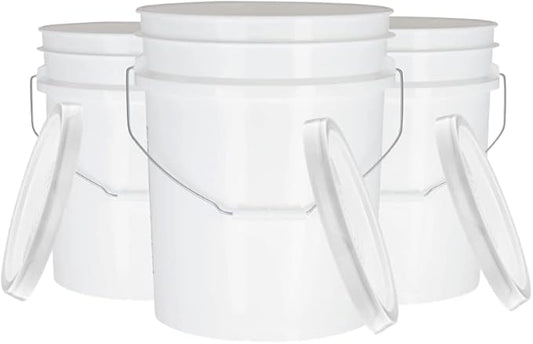 House Naturals 5 Gal White Plastic Buckets Food Grade BPA Free Premium 90 mil pails with Gasket Lids - Pack of 3 - Made in USA