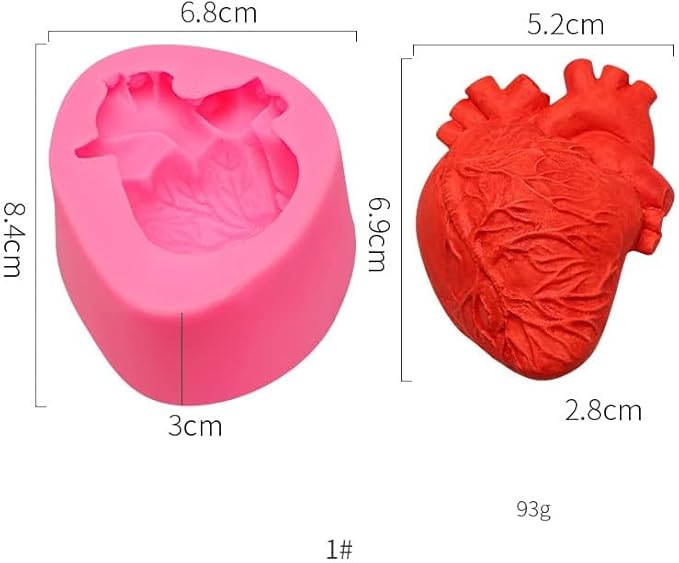 2 Pack Organ Shape Silicone Heart Brain Epoxy Resin Decoration Plaster Candle Aroma Fondant Mousse Chocolate DIY Aromatherapy Mold