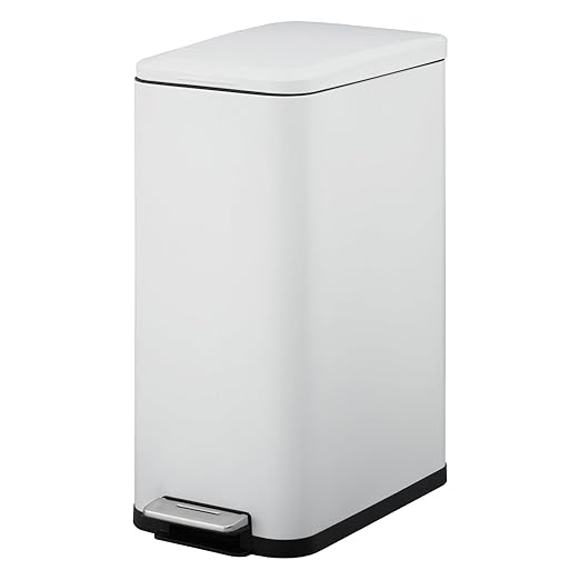 Garvee 13 Gallon Kitchen Trash Can, Stainless Steel Step Garbage Bin with Soft-Close Lid & Removable Bucket, Fingerprint Proof, Slim for Narrow Spaces, Bathroom or Office (White+Silver, 13 Gallon)