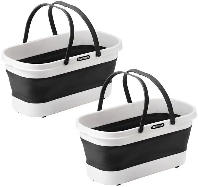 Superio Fold N' Go Mop Buckets with Wheels 2-Pack - Collapsible Cleaning Bucket, 10L, Portable Water Pail for Home, Car, and Outdoor Use