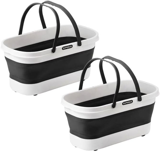 Superio Fold N' Go Mop Buckets with Wheels 2-Pack - Collapsible Cleaning Bucket, 10L, Portable Water Pail for Home, Car, and Outdoor Use