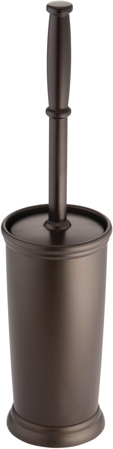 mDesign Toilet Bowl Brush and Holder - Covered Bathroom Toilet Brush - Standing Toilet Bowl Scrubber in Modern Holder - Compact, Space Saving, Deep Cleaning Brush for Toilet - Hyde Collection - Bronze