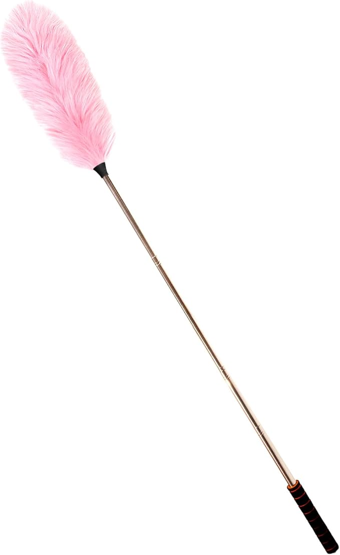 Lambs Wool Extendable Household Cleaning Duster 64" Wall Duster Cleaner with Stainless Steel Long Handle and Extension Pole for Cleaning High Ceiling Fan Interior Roof, Pink