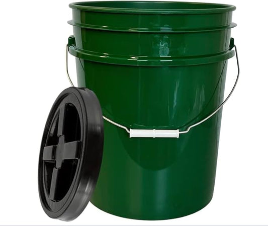 House Naturals 5 Gallon Food Grade BPA Free Container Dark Green Bucket with Screw On Black Lid