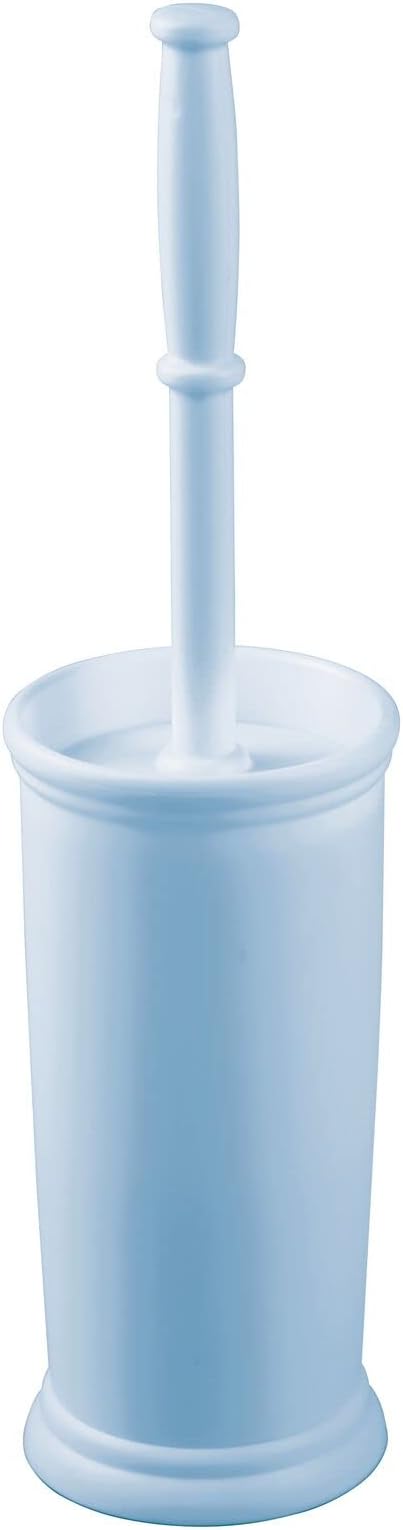 mDesign Toilet Bowl Brush and Holder - Covered Bathroom Toilet Brush - Standing Toilet Bowl Scrubber in Modern Holder - Space Saving, Deep Cleaning Brush for Toilet - Hyde Collection - Light Blue