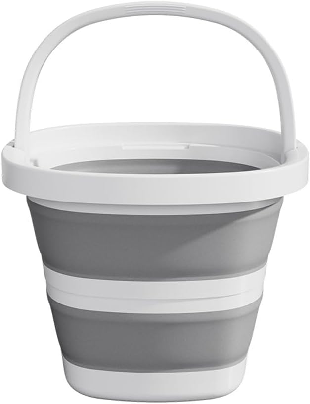 Collapsible Bucket Set, 2.6 Gallon, 2-Pack with Handles, Foldable Design for Camping, RV, Cleaning, Gray and Beige