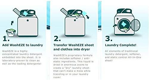 WashEZE 3-in-1 Laundry Detergent Sheets - 20 Loads Fresh Scent Liquidless Soap Sheet-Detergent, fabric softener and more -Travel Approved, College, Camping, and RV Laundry Detergent - Made in USA