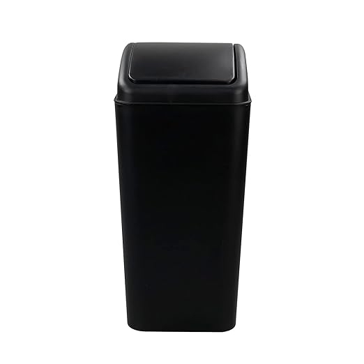 4.2 Gallon Plastic Trash Can with Swing Lid, Swing Top Garbage Can, Black