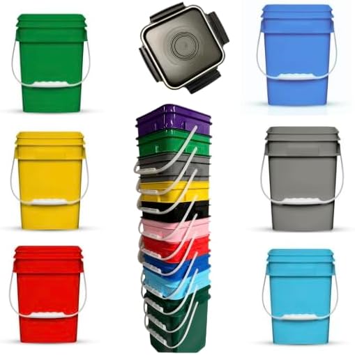 House Naturals 4 Gallon Square Multi Color Buckets with lids- Made in USA Container- Pack of 10