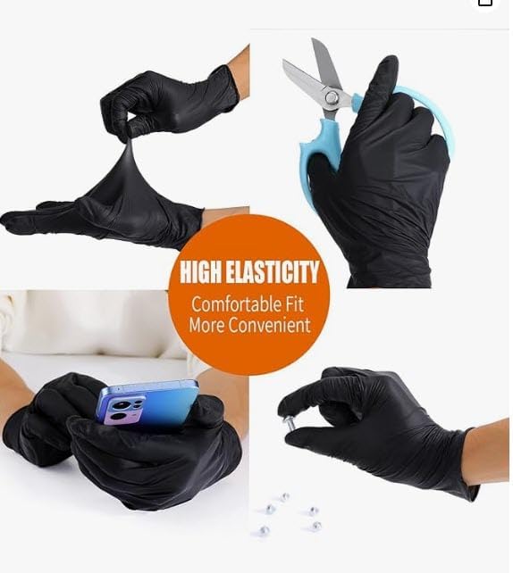 LW Concept - Black Nitrile Examination Gloves - Latex & Powder-Free, Disposable, Strong, Healthcare, Food Handling (Medium)