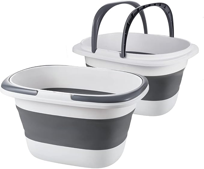 2 Pack Large Collapsible Mop Bucket 4.2 Gallon(16L) with Handle for House Cleaning, Space Saving Outdoor Multiuse Foldable Water Pail for Camping, Fishing, RV(2, Grey)