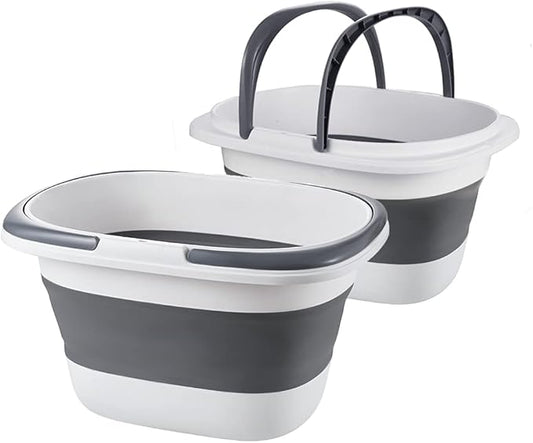 2 Pack Large Collapsible Mop Bucket 4.2 Gallon(16L) with Handle for House Cleaning, Space Saving Outdoor Multiuse Foldable Water Pail for Camping, Fishing, RV(2, Grey)