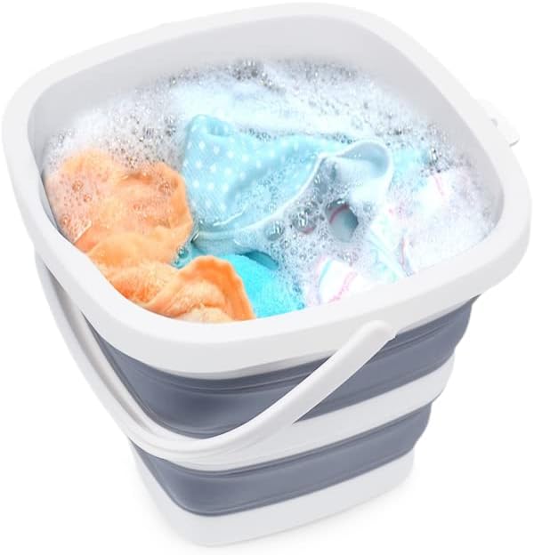 2 Pack Small Collapsible Buckets, 1.4Gal/5L BPA-Free - Foldable Water Pails for Car Washing, Camping, Beach - Portable Lightweight Storage Set for Outdoor, RV, Travel (Grey)