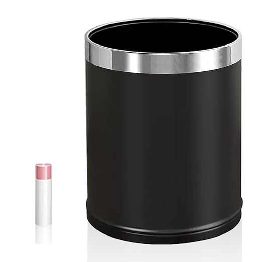 3.7 Gallon / 14L Black Bathroom Trash Can Metal,Double Walled Waste Paper Basket,Bathroom Garbage Can,Elegant,Modern Office Waste Basket,for Bedroom,Kitchen,Hotel,Cafe,Business(14L Black)