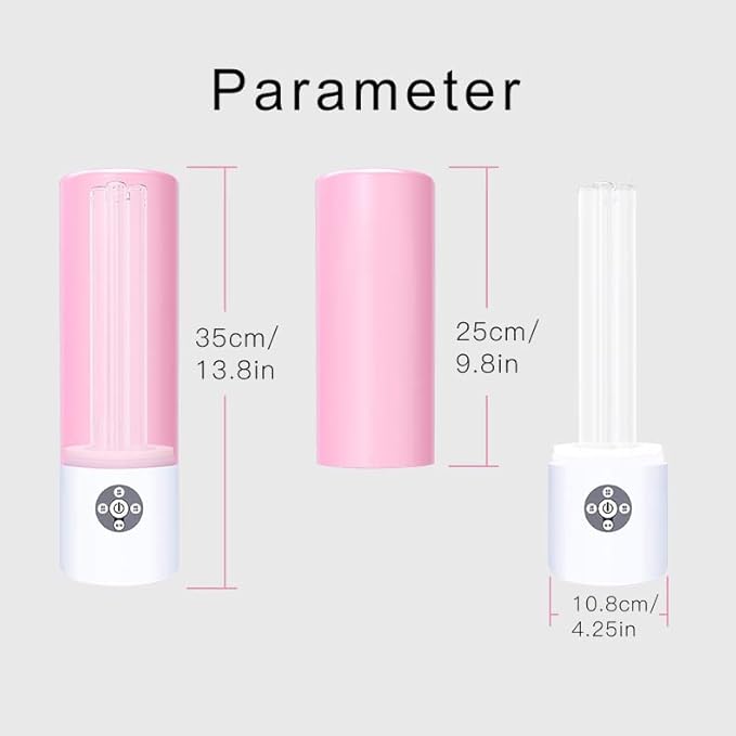 UV Light Sanitizer, 55w 254nm UVC Lamp for Room Surface Disinfection up to 750 sqft, Home/School/Hotel/Travel, Kills Bacteria/Molds/Dust Mites, 1Y warranty (Pink With Ozone)