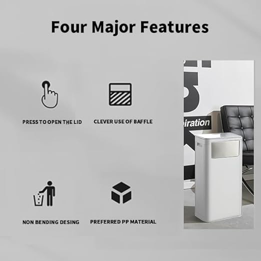 WanWanKa Trash Can with Lid, Large Tall 8 Gallon Commercial Trash Can, Plastic Waste Bin with Press top Lid, White Garbage Can Suitable for Kitchen, Bathroom, Bedroom, Living Room, Office