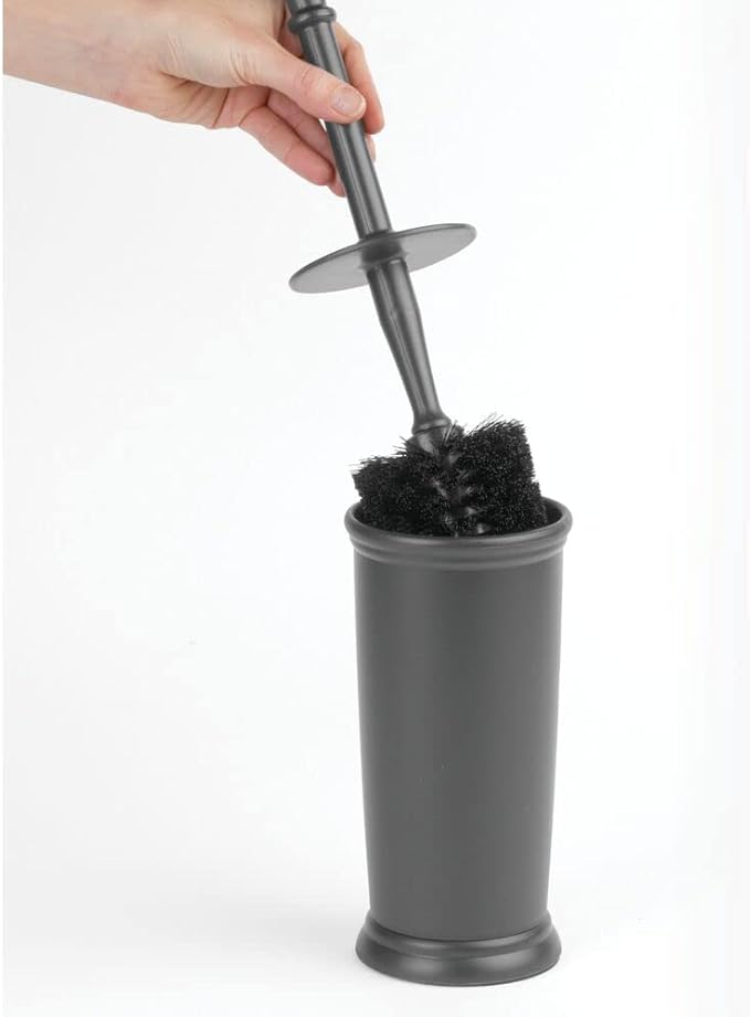 mDesign Toilet Bowl Brush and Holder - Covered Bathroom Toilet Brush - Standing Toilet Bowl Scrubber in Modern Holder - Space Saving, Deep Cleaning Brush for Toilet - Hyde Collection - Charcoal Gray