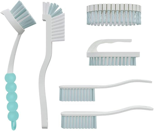 6 PCS Cleaning Brush, Scrub Brush Set for Kitchen and Bathroom Household Use with Various Brushes for Cleaning Dishes, Tiles, Corners and Floors Sky Blue
