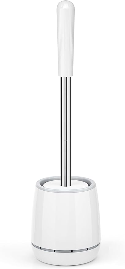 Toilet Brush, Toilet Brush and Holder with 304 Stainless Steel Handle, Space Saving Toilet Bowl Brush for Storage, Durable Bristles Toilet Scrubber for Bathroom Cleaning (1, White)