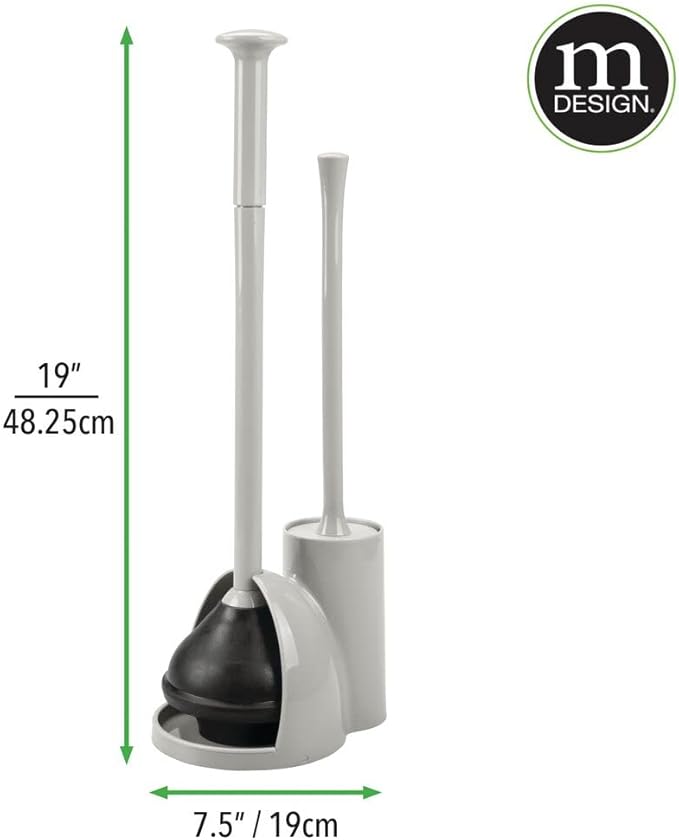 mDesign Hidden Plunger and Brush Set for Toilet Bowl - Brush Cleaner and Plunger Combo with Holder Caddy for Bathroom - Modern Toilet Brush and Plunger Set - Aura Collection - Light Gray