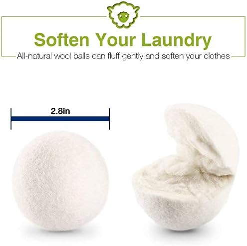 Wool Dryer Balls, Made from Premium Reusable New Zealand Wool, Fabric Softener, Reduce Wrinkles & Static Electricity, Shorten Drying Time Naturally, XL Size, Natural White, 6-Pack