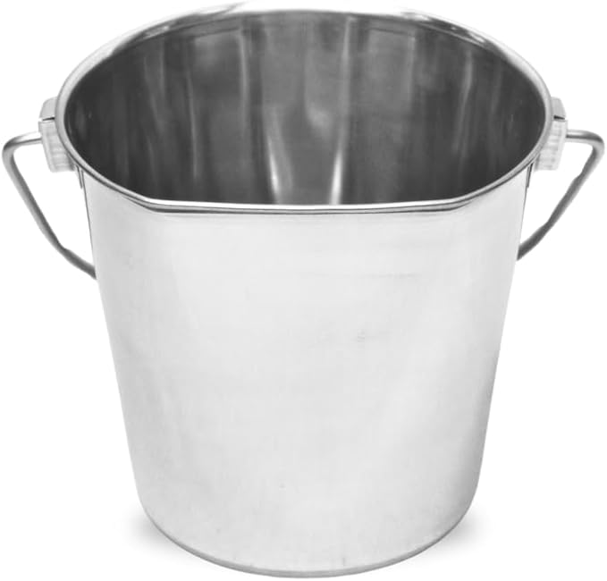 1 Quart Stainless Steel Flat Side Bucket | Durable Heavy Duty Food & Water Feeding Pails for Small Pet Dog Birds Cat | Fits kennels Cages Critter Crates Hanging Pail | Multipurpose Bucket