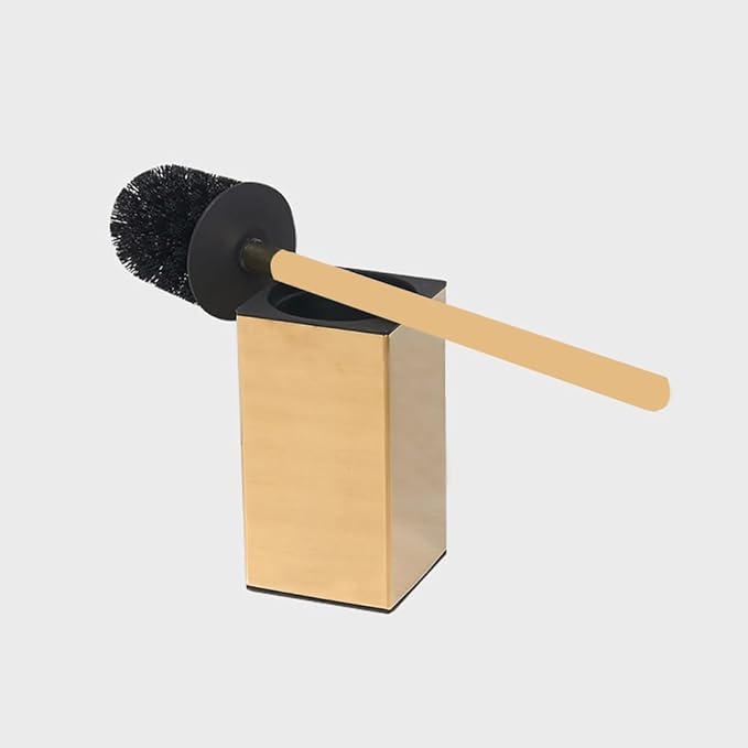 Toilet Brush and Holder Set Freestanding KWQKEM Modern Toilet Bowl Cleaners Brush and Holder with Lid 304 Stainless Steel (Brushed Gold)