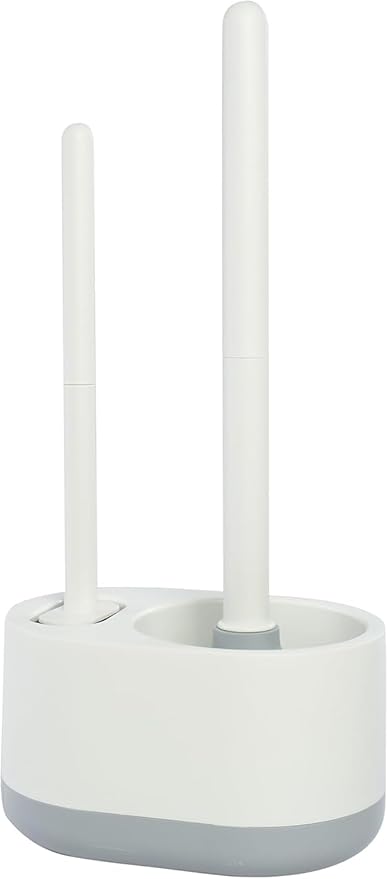 Toilet Plunger and Brush, 2 in 1 Toilet Bowl Brush Plunger Set with Holder, Bathroom Cleaning Tools Combo with Caddy Stand (White)