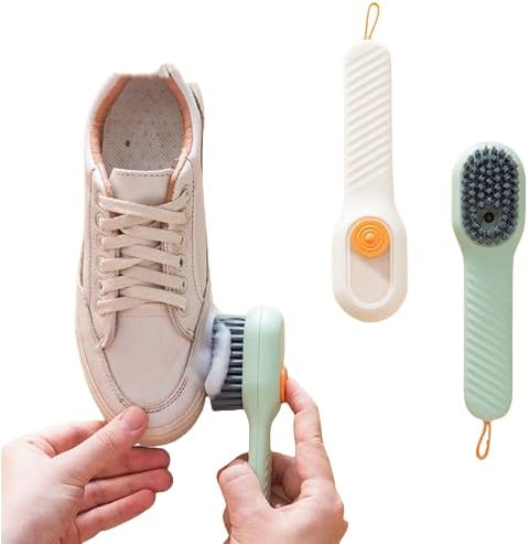 2pcs Soap Dispenser Shoe Brushes,Sneaker Brushes,Multifunftional Shoe Brushes with Soap Dispenser, Long Handle Shoe Brush, Carpet and Kids Toys - Travel-Friendly Design (Green & Cream)
