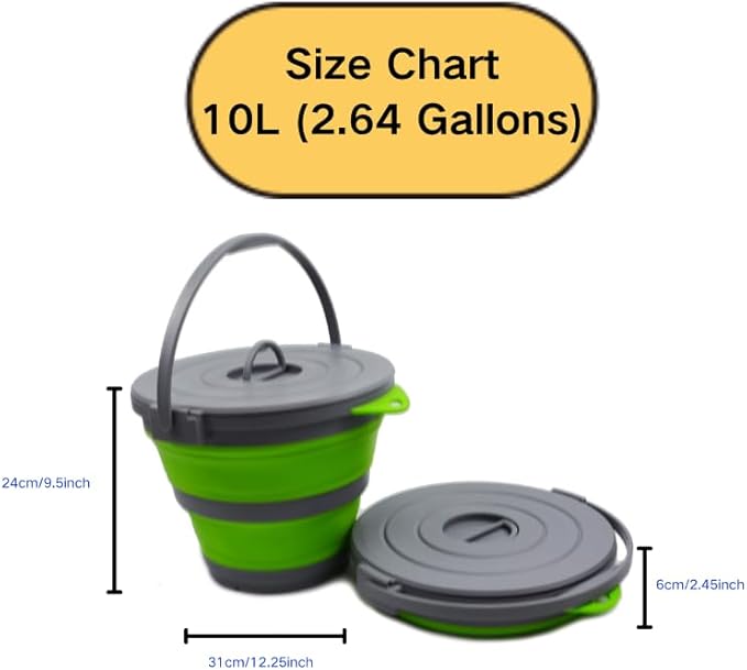 SAMMART 10L (2.64Gallon) Collapsible Fishing Bucket with Locking Lid - Portable Plastic Water Pail - Space Saving Outdoor Waterpot - Trunk Organizer for All Types of Vehicles
