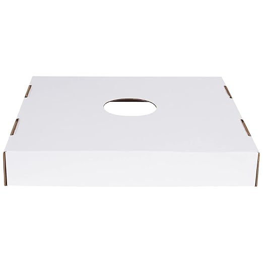 BOX USA 40 or 50 Gallon Corrugated Cardboard Trash Can and Recycling Bin Lids with Hole (10-Pack) 18" L x 18" W x 3" H, White, Reusable and Disposable Garbage Lid for Parties and Outdoor Events