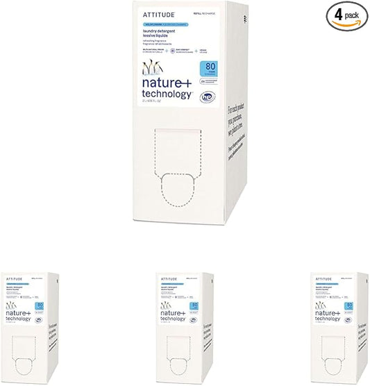 ATTITUDE Liquid Laundry Detergent Refill, EWG Verified, HE Compatible, Plant-Based & Vegan, Natural Laundry Soap, Wildflowers Scent, 80 Loads, 67.6 Fl Oz (Pack of 4)