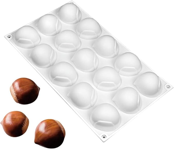 mostsom Mini Chestnut-Shaped Silicone Mold, 15 Cavity Non-Stick Gummy Mold for Chocolate, Fondant, Candy, Biscuits, Cookie, Jelly (Chestnut A)