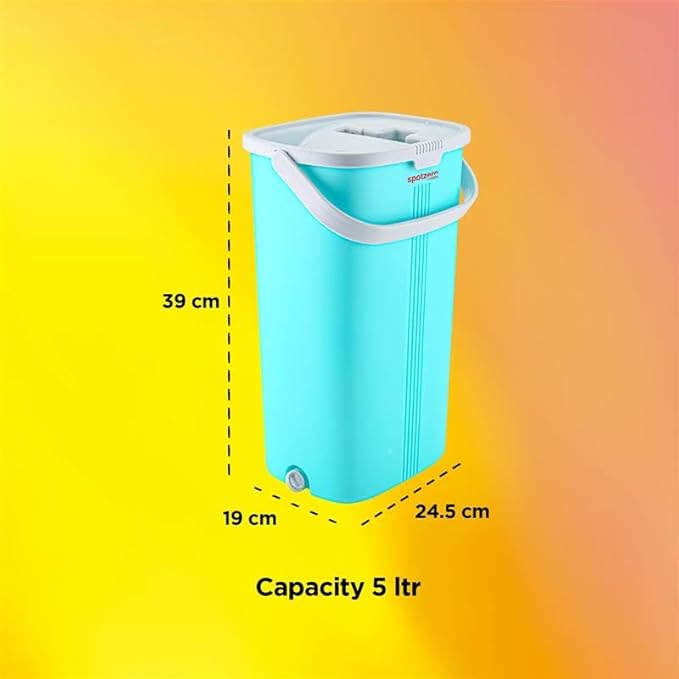 Spotzero by Milton Flat Mop and Bucket with Wringer Set, 5L – 360° Spin Mop for Floor and Wall Cleaning, Adjustable Handle, Easy Wring System, Includes 2 Reusable Microfiber Pads