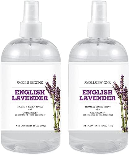 SMELLS BEGONE Air Freshener Home & Linen Spray - 16 oz, Pack of 2 - Odor Eliminator - Made with Essential Oils - English Lavender Scent