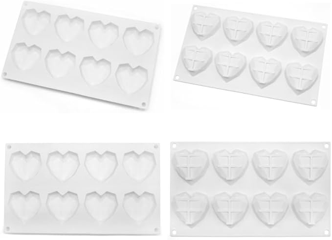 8 Grids Silicone Chocolate Mold Food Grade Diamond Love Heart Shape Cake Baking Mould Non-stick Candle Molds Fondant candy mold (Lover Heart E_11.84 X6.92 X0.88 inch)