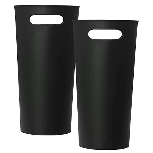 Small Trash Can Plastic Bathroom Wastebasket 3.2 Gallon Slim Garbage Container Bin with Handle for Home Kitchen Bathroom Bedroom Office, 2 Pack (Black)