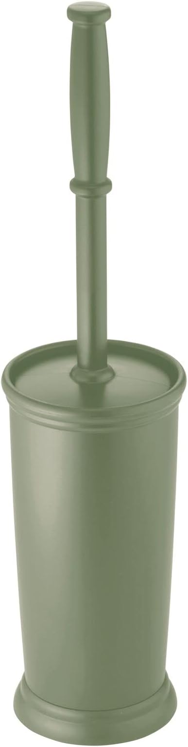 mDesign Toilet Bowl Brush and Holder - Covered Bathroom Toilet Brush - Standing Toilet Bowl Scrubber in Modern Holder - Space Saving, Deep Cleaning Brush for Toilet - Hyde Collection - Olive Green