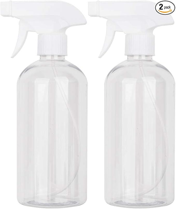 UUJOLY 17 oz Plastic Spray Bottle Trigger Empty Spray Bottles Clear Refillable Container for Water, Essential Oils, Hair, Cleaning Products, Adjustable Head Sprayer and Stream (2 Pack)
