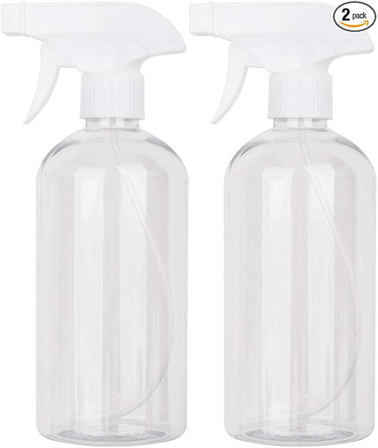 UUJOLY 17 oz Plastic Spray Bottle Trigger Empty Spray Bottles Clear Refillable Container for Water, Essential Oils, Hair, Cleaning Products, Adjustable Head Sprayer and Stream (2 Pack)