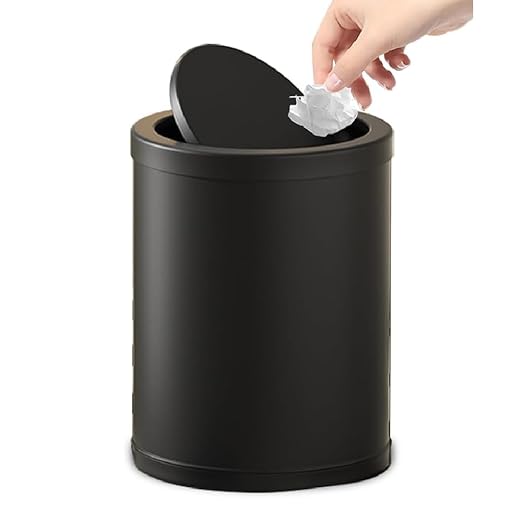 4 Gallon/15L Metal Trash Can with Lid, Bathroom Garbage Can Flipping Lid, Modern, Powder Room, Black Waste Baskets, for Bathroom, Commercial, Kitchen, Office, Hotel(15L-Black)