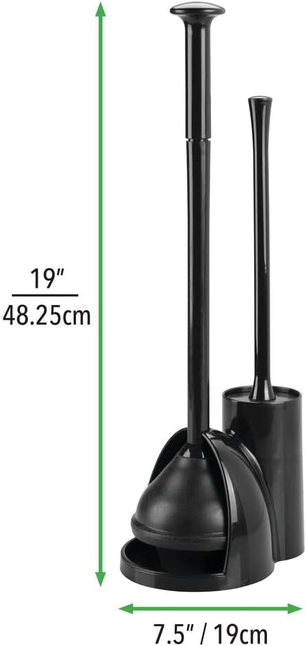 mDesign Hidden Plunger and Brush Set for Toilet Bowl - Brush Cleaner and Plunger Combo with Holder Caddy for Bathroom - Modern Toilet Brush and Plunger Set - Aura Collection - 2 Pack - Black