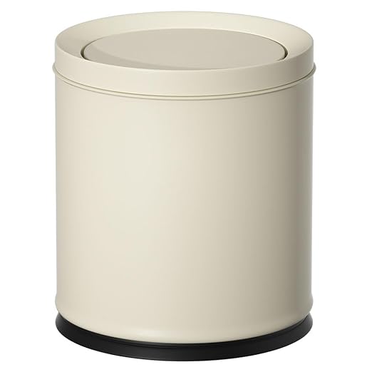 2.6GAL Off White Metal Bathroom Trash Can with Lid,Double Bucket,Swing Lid,Round Waste Basket for Bathroom,Bedroom,Office,Hotel,Bank