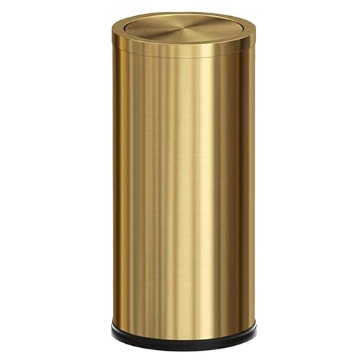 30L/8GAL Gold Brass Kitchen Trash Can,Tall Commercial Garbage can，Large Capacity FILP lid Trash can for Kitchen,Shopping mall,Elevator gate,Airport, Hotel,Commercial (Gold)