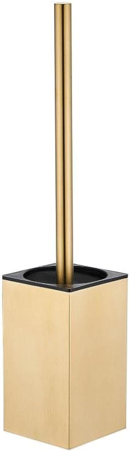 Toilet Brush and Holder Set Freestanding KWQKEM Modern Toilet Bowl Cleaners Brush and Holder with Lid 304 Stainless Steel (Brushed Gold)