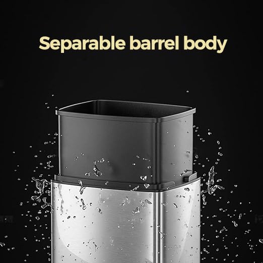 25L/6 Gallon Stainless Steel Square Trash Can, Large Kitchen Garbage Can, Office Commercial Trash Bin Silver Garbage Can, Large Open Top Waste Basket (25L Silver)