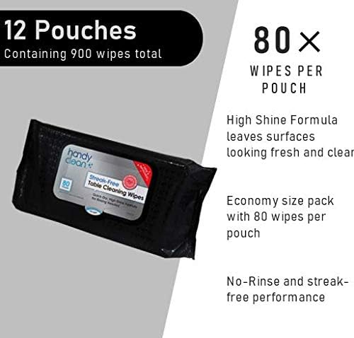 Table Top And Counter Cleaning Wipes Pack of 12 Pouches Containing 80 Count 10.5" x 7.75" Pre-Moistened Wipes With High Shine Formula Perfect For Use at Home or Restaurants Clinics, Office
